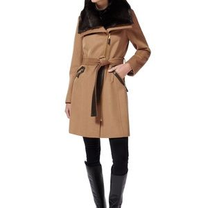 Via Spiga Asymmetrical Faux-Fur-Collar Coat Size 6